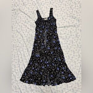 Vintage Sleeveless Maxi Dress with Blue Lilly Print